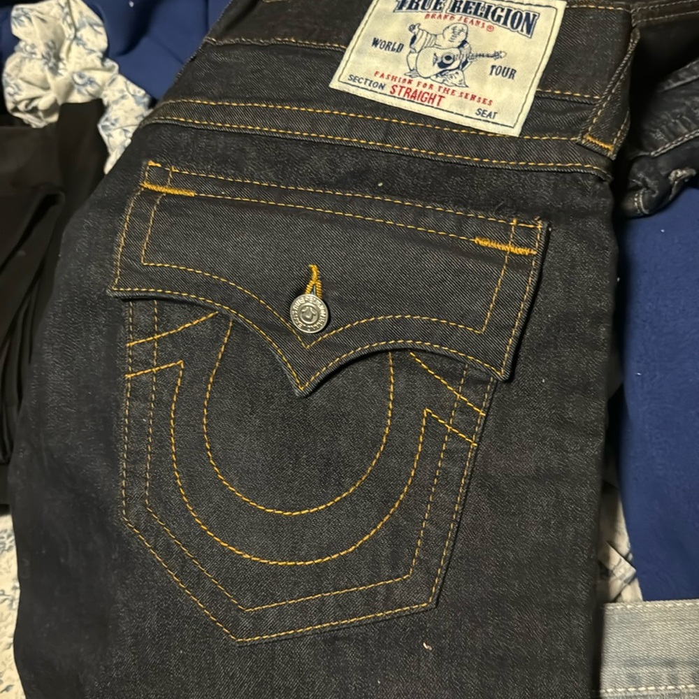 True Religion Straight - Dark Blue Jeans / Copper Thread